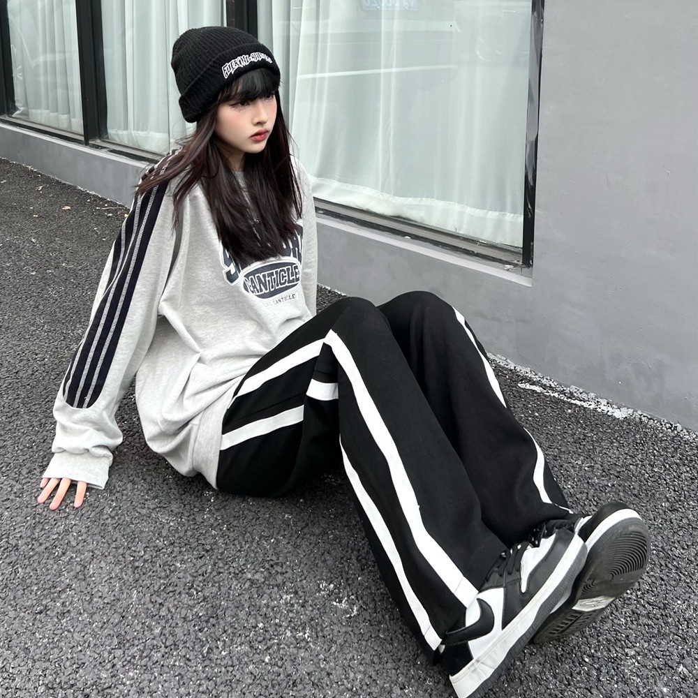NRVP Quần Thể Thao Nữ Ống Rộng Phong Cách Thời Trang Đường Phố Hàn Quốc Mới