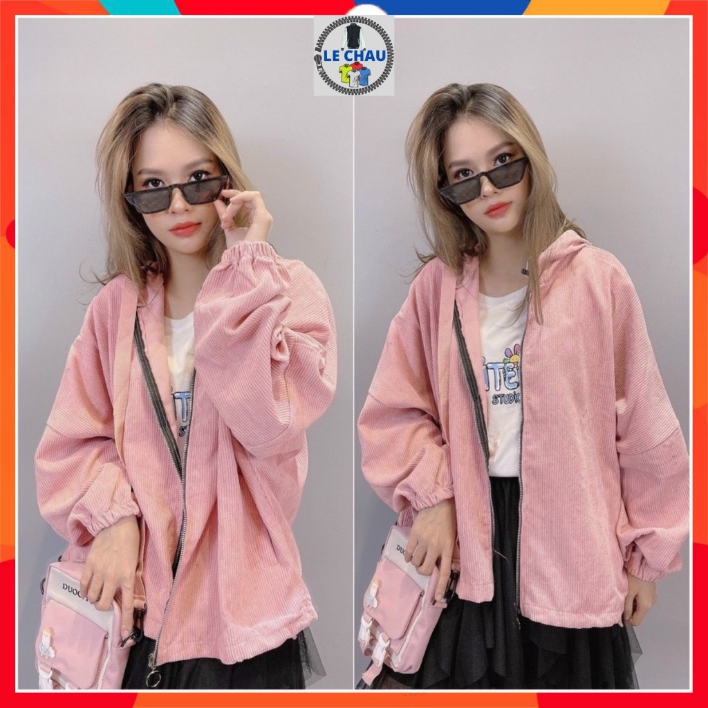 Áo khoác nhung gân tăm basic form rộng unisex tay bồng cánh dơi ulzzang LECHAU AKN14 cao cấp giá rẻ đẹp