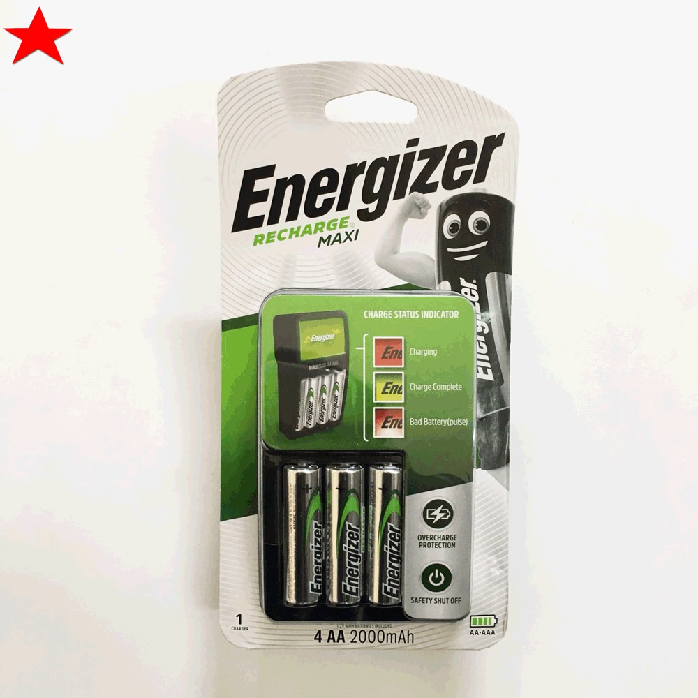 Bộ sạc Energizer Charger kèm 4 pin Energizer AA 2000mAh, tự ngắt sạc (CHVCM4)