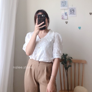 Áo thô trắng cổ sen