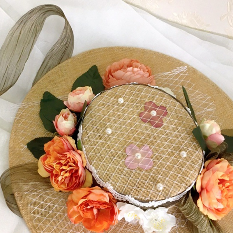 Mũ Chống Nắng Phẳng Đính Hoa Thủ Công Phong Cách Lolita Cho Nữ