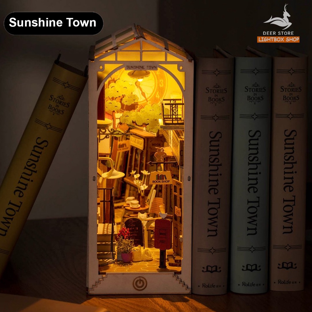 Mô hình 3D Book Nook Robotime Tự Làm bằng gỗ. Trang Trí Kệ sách | Đèn có công tắc cảm ứng. Book Nook DIY