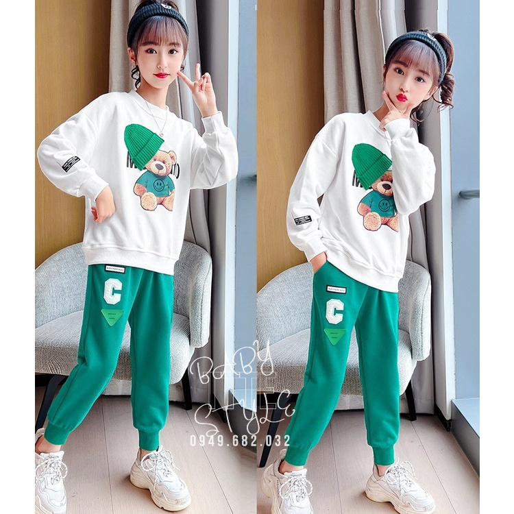 Bộ quần áo thu đông dài tay bé gái &quot;MOCINO&quot; 14-48kg. Đồ bộ dài tay cho bé 4-14 tuổi. Vải da cá dày dặn. G49