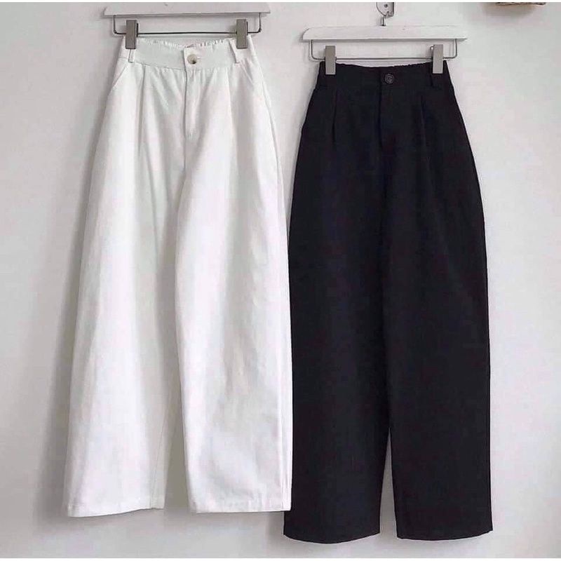 Quần Kaki Trơn Nữ Giả Cúc Ống Suông Basic Unisex
