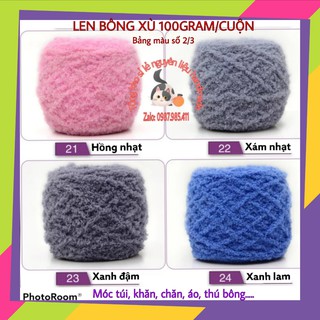 LEN BÔNG XÙ 100GRAM/CUỘN (Mã 21- 40) Bảng màu 2/3