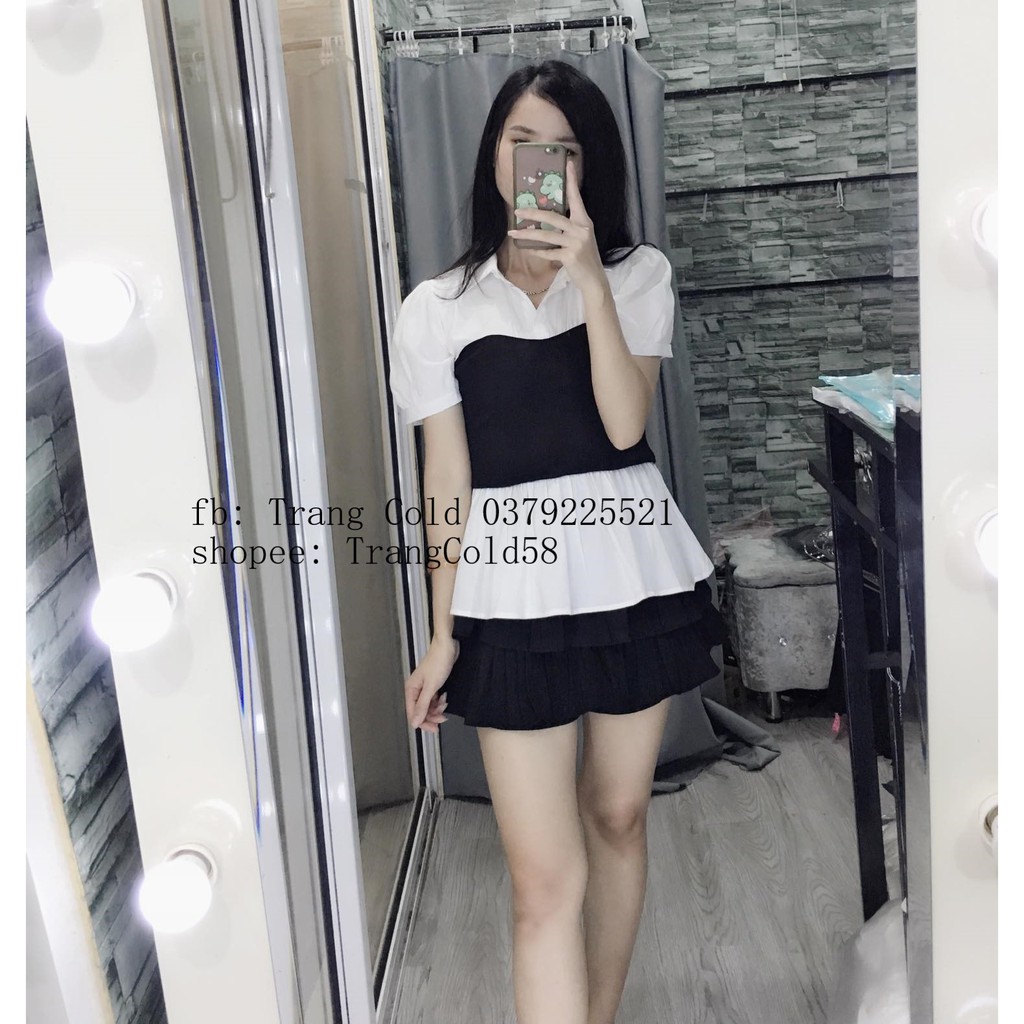 Áo sơ mi pha đen tay cộc (Ảnh thật shop tự chụp )