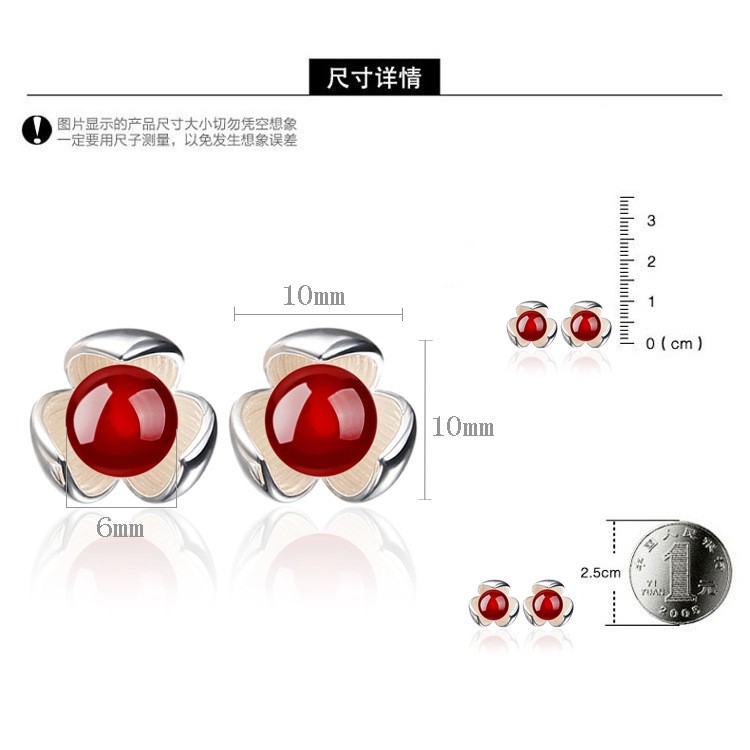 Hoa Tai Hình Cỏ Bốn Lá Đính Ngọc Trai Nhân Tạo Thời Trang