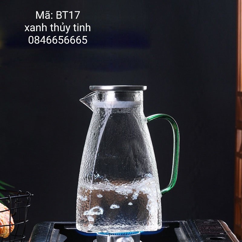 Bình thủy tinh sần quai xanh 1500ml (BT17)