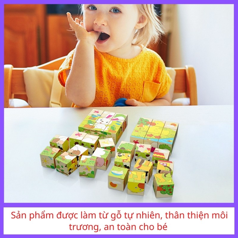 Set 5 Bộ Tranh Ghép Gỗ 6 Mặt Xếp Hình 3D Cho Bé