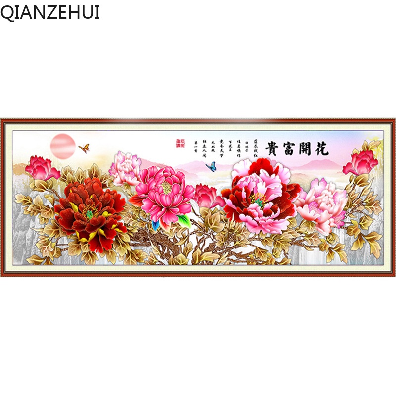 Bộ Tranh Thêu Chữ Thập diy 11ct Hình Hoa Mẫu Đơn Giàu Có Chất Liệu cotton