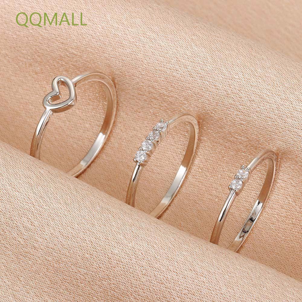 Bộ 3 Nhẫn Kim Loại Nhiều Màu Sắc Hình Trái Tim Phong Cách Hàn Quốc Cho Nữ