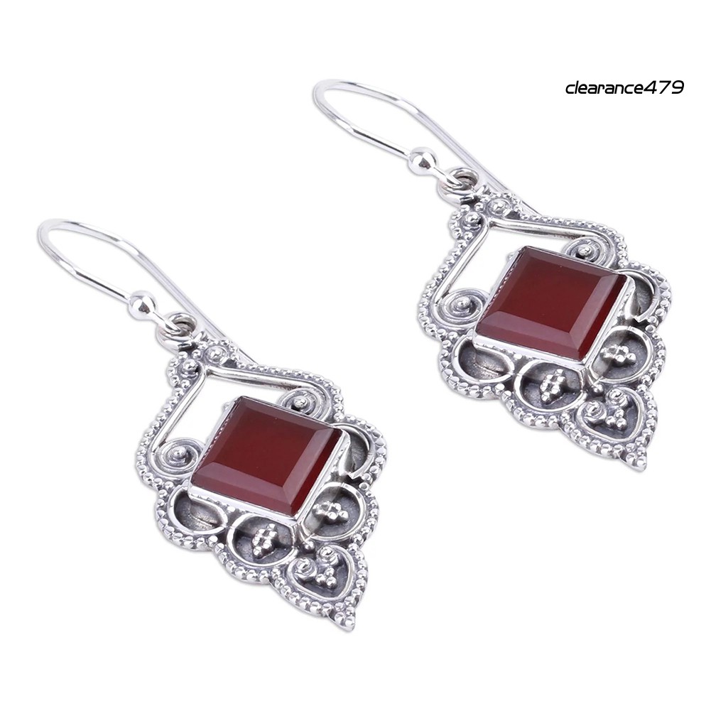 Đôi Bông Tai Họa Tiết Đá Ruby Nhân Tạo Độc Đáo Cho Nữ