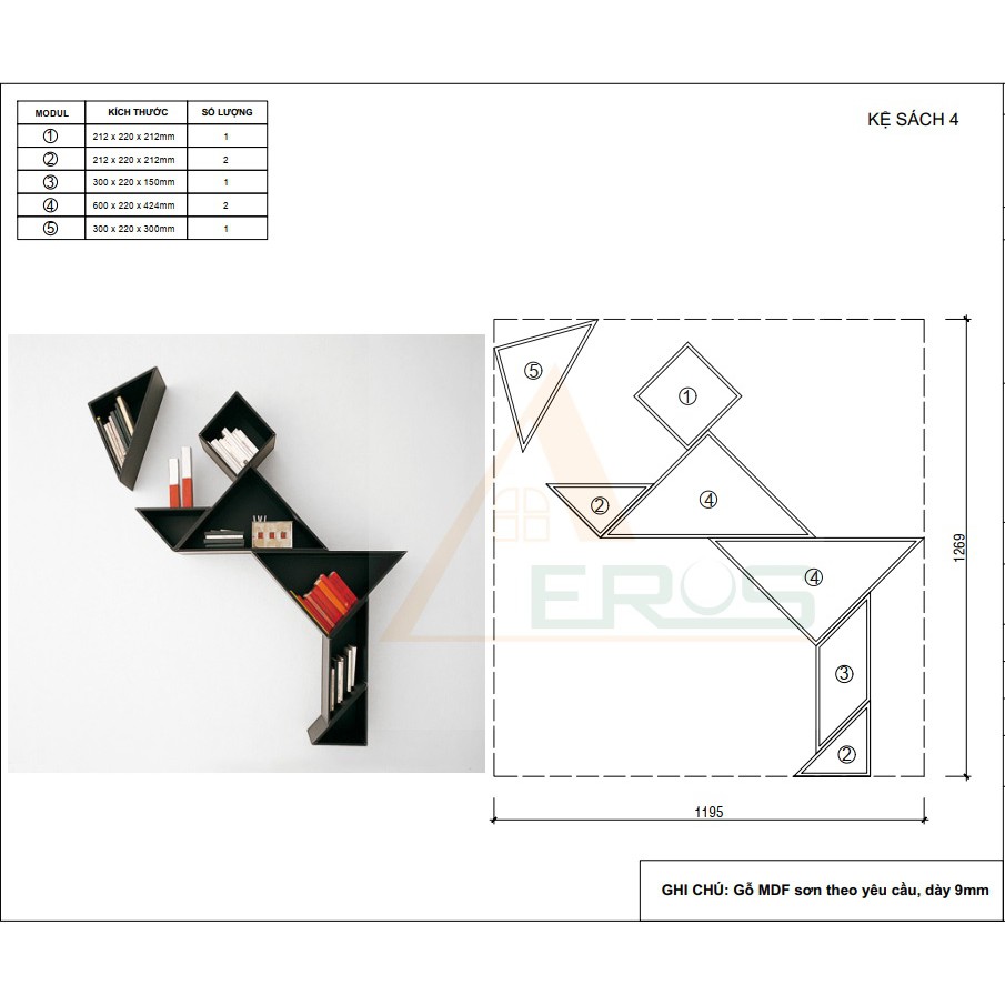 Kệ Trang Trí Treo Tường, Kệ Sách Đa Năng Thiết Kế Tháo Lắp Theo Module (KS-28)