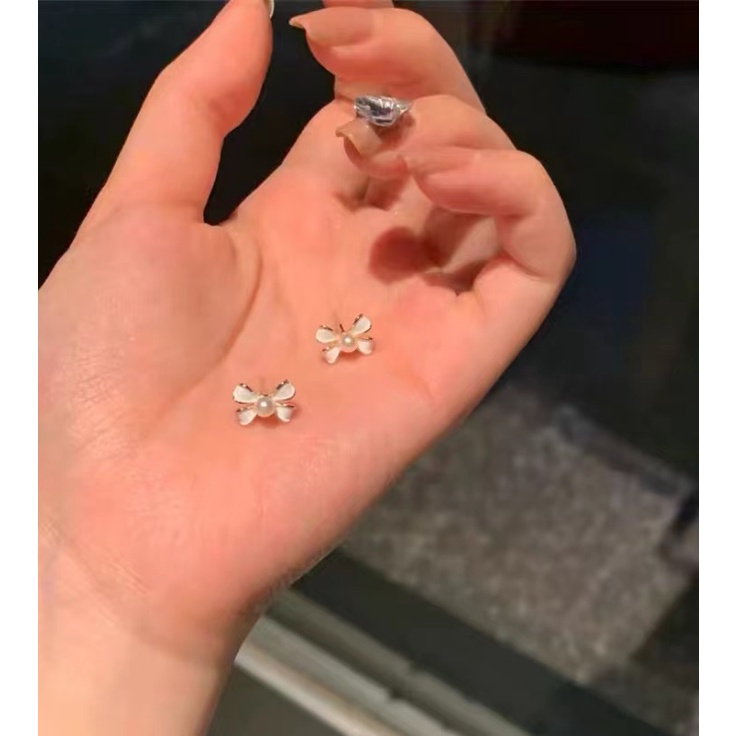 Bông Tai Hình Nơ Đính Ngọc Trai Cao Cấp 2022 Mới