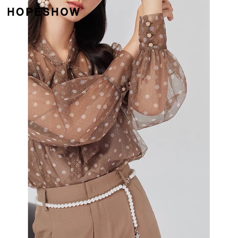 Set áo ren nâu chấm bi Hopeshow