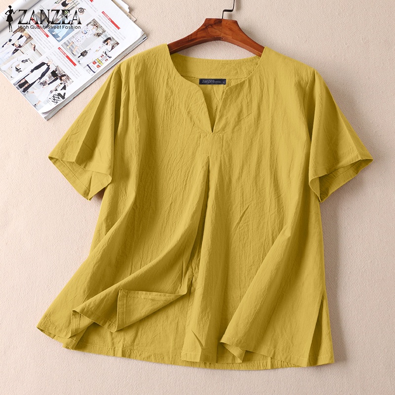 Zanzea Áo Kiểu Tay Ngắn Cổ Tròn Dáng Rộng Thời Trang Đi Biển Xinh Xắn Cho Nữ