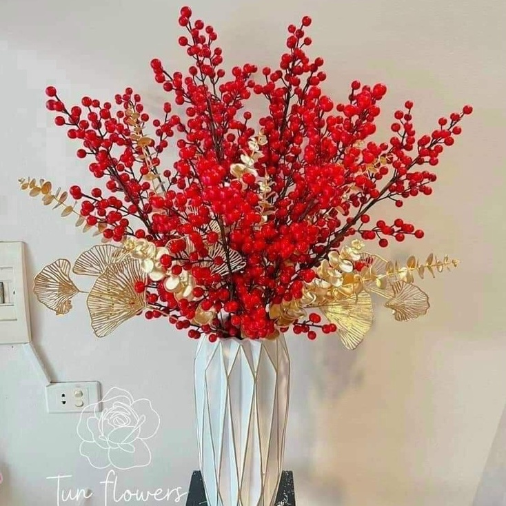 Hoa giả - Cành đào đông 6 nhánh decor trang trí cắm lọ bình đẹp