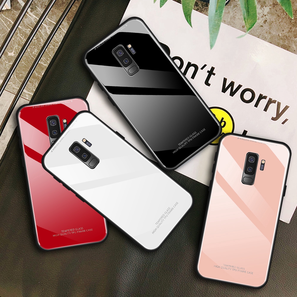 Ốp điện thoại mặt kính cường lực màu trơn sang trọng bảo vệ dành cho Samsung Galaxy Note 8 9 J3 Pro J2 J5 J7 Prime S7