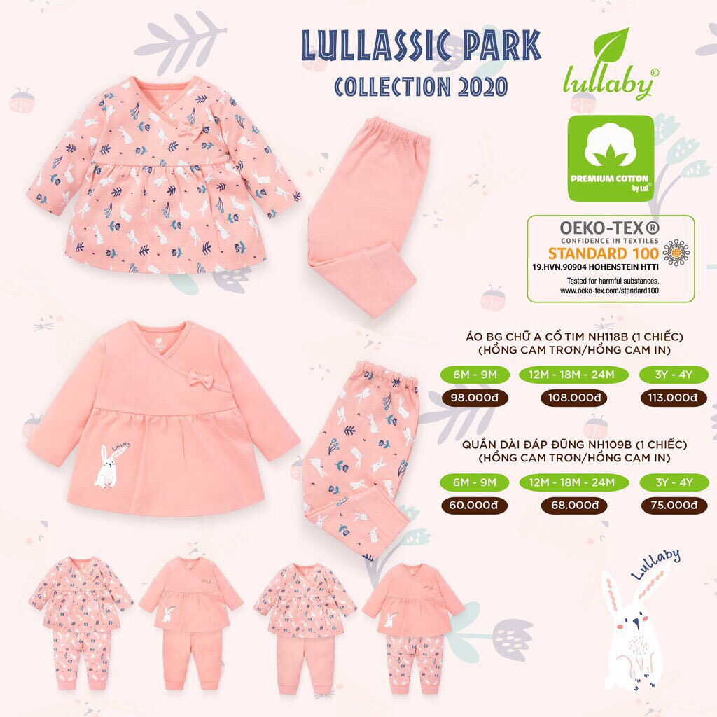 Bộ cotton Lullaby thu đông cho bé gái sz 6m-4y NH111B/NH112B