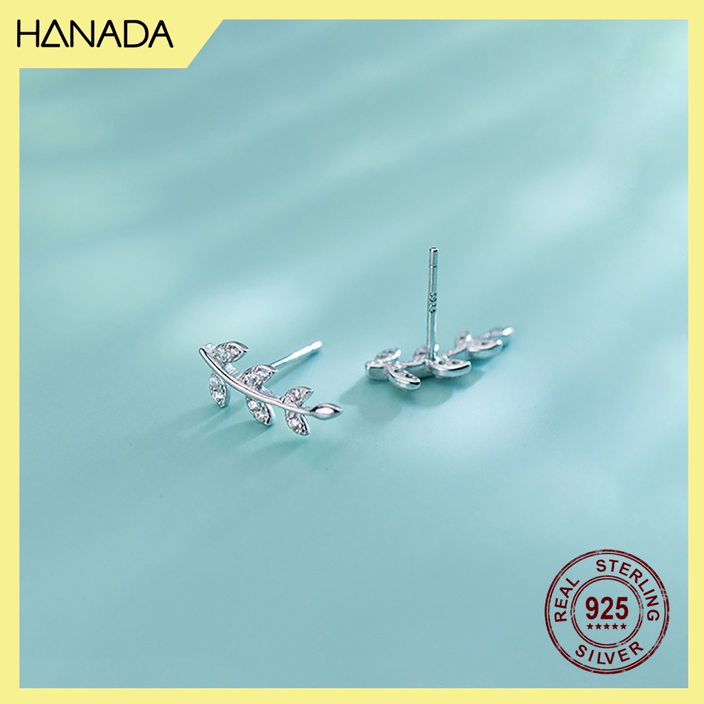 Bông Tai Bạc 925 Hanada Lá Đá 0480 E15