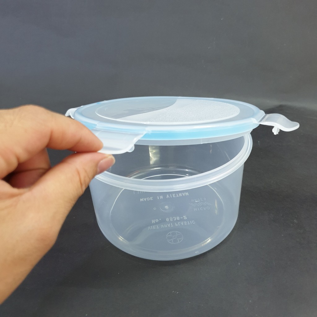 Hộp thực phẩm Chuẩn Xịn Việt Nhật, hộp đựng thức ăn để tủ lạnh loại cao cấp, hình tròn cỡ số 2, có nắp đạy chắc chắn