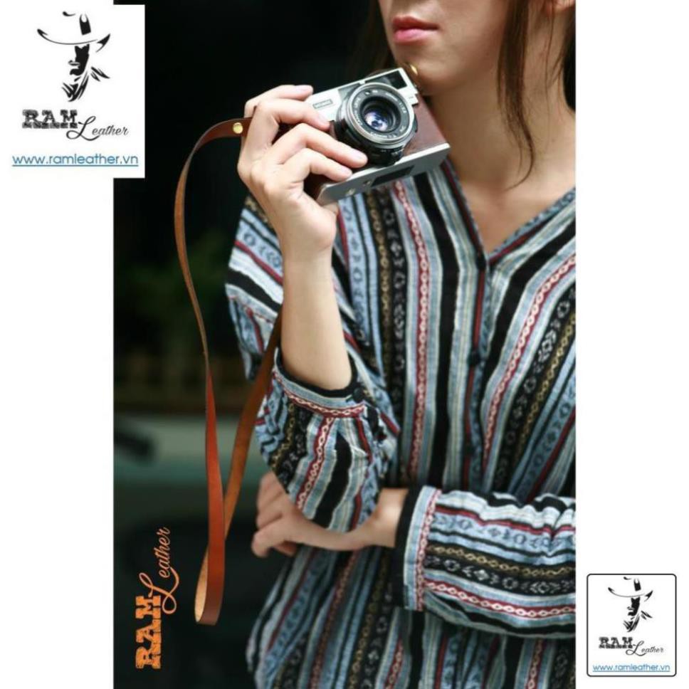 Dây máy ảnh máy film và mirroless da bò nâu sáng khóa đồng - RAM A2 Light brown VINTAGE ,