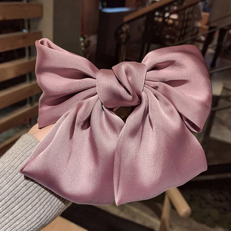 Kẹp Tóc Nơ Vải Satin Màu Trơn Phong Cách Lolita Nhật Bản