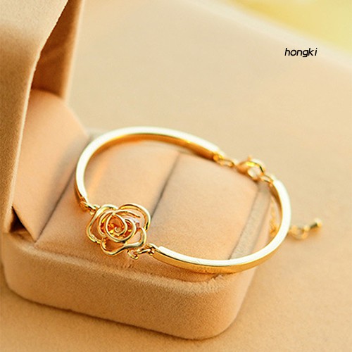 Vòng tay nữ mạ vàng mặt hình hoa hồng đính đá thời trang