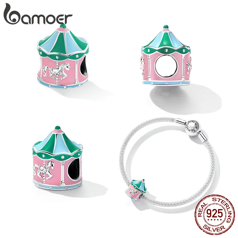 BAMOER Mặt Dây Chuyền Bạc 925 Hình Vòng Xoay Ngựa Gỗ Sc2233