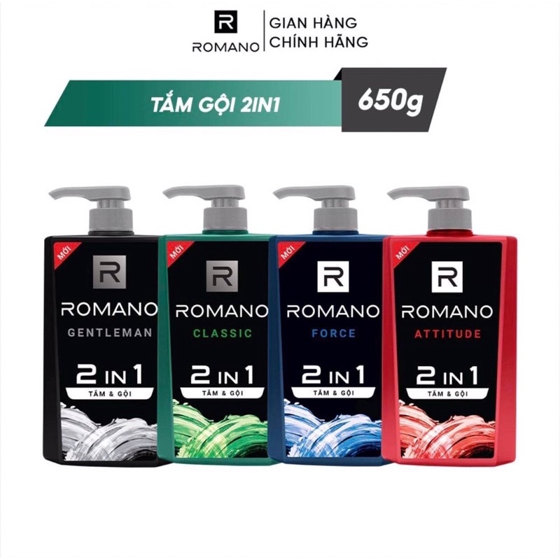 Tắm gội 2 trong 1 Romano hương nước hoa 650g