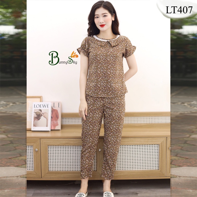 ĐỒ NHÀ MẶC SAU SINH HỌA TIẾT HOA LÁ, QUẦN ÁO MẶC NHÀ CHẤT LIỆU LỤA HÀN, FOM DÁNG ĐẸP
