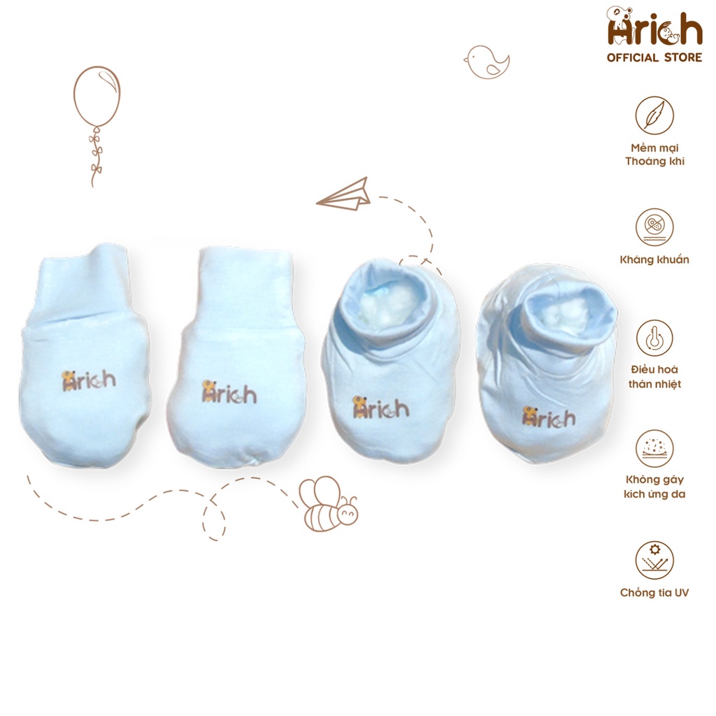 Set bao tay, bao chân Arich mẫu trơn cho bé sơ sinh (0-6M)