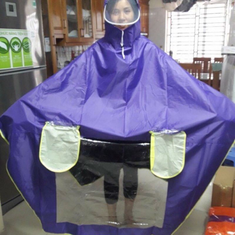 Áo Mưa 1 Người Có Kính Chắn Nước Che Mặt Cánh Dơi Chống Thấm Cao Cấp Phản Quang Có Túi Chùm Gương Chiếu Hậu