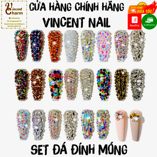 Set đá đính móng mix size khay 12 ô  trang trí móng, gắn đính đá móng tay chân cao cấp - Hàng công ty siêu sáng