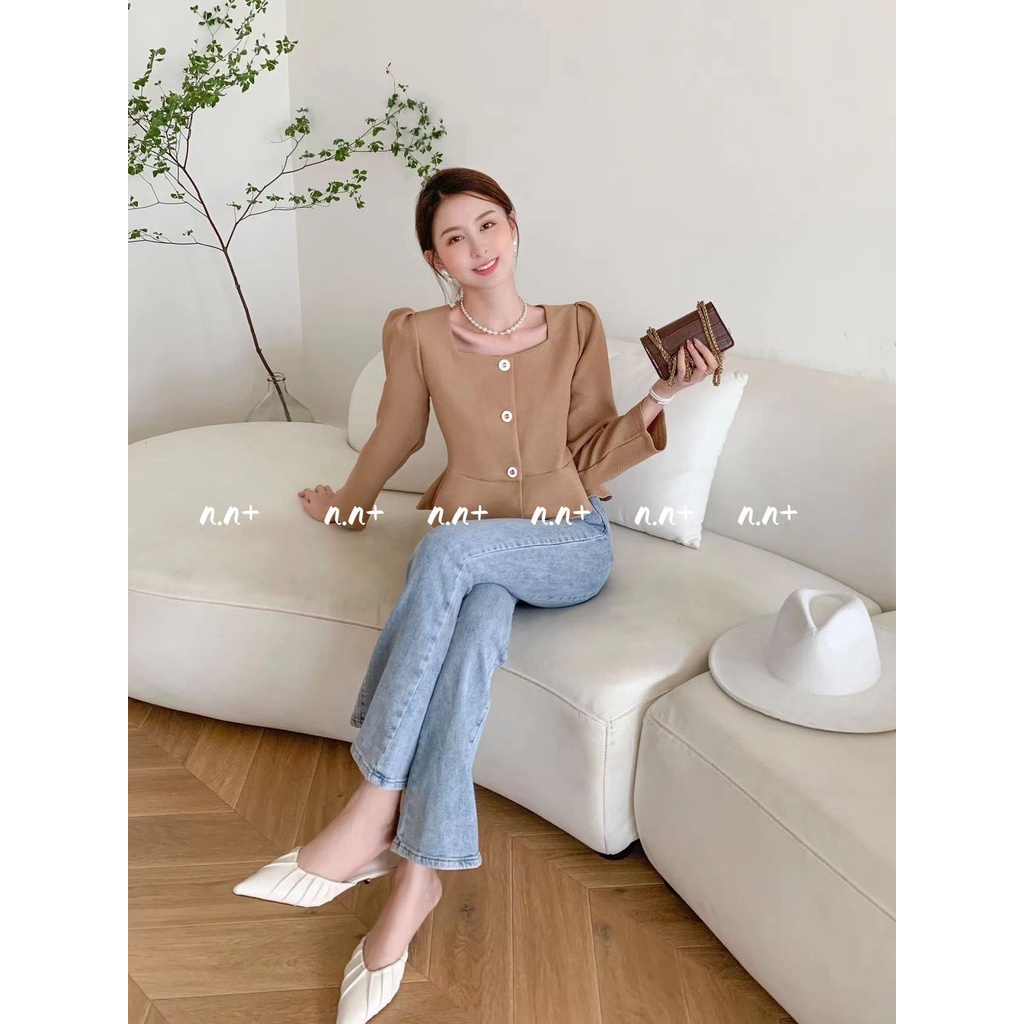 SUXI Áo Sơ Mi Tay Dài Cổ Vuông Màu Sắc Thanh Lịch Dành Cho Nữ