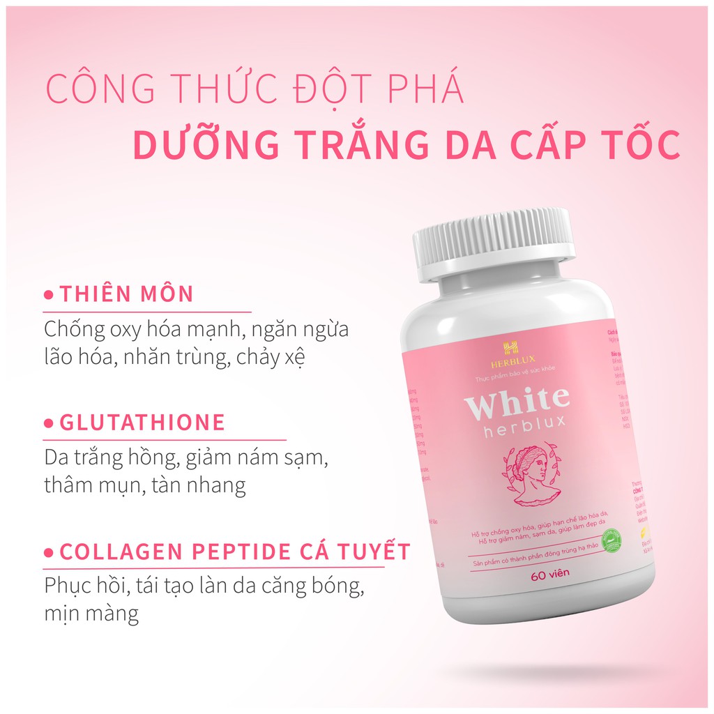 Viên uống trắng da WHITE HERBLUX chống lão hóa collagen làm đẹp da giảm thâm nám glutathione SIMI | BigBuy360 - bigbuy360.vn