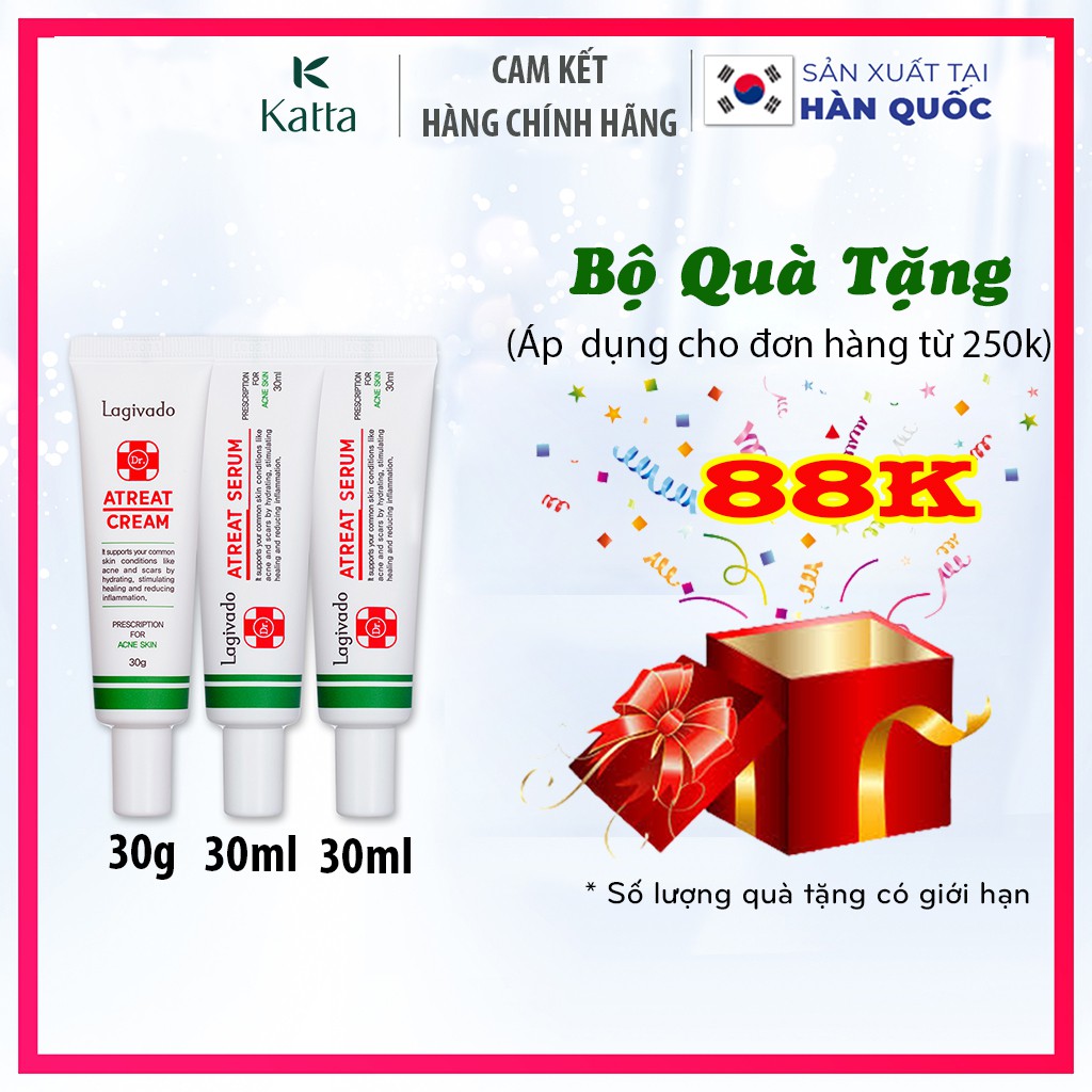 Bộ sản phẩm Hàn Quốc Ngăn Ngừa Và Phục Hồi Da Mụn gồm Atreat Cream 30g và 2 serum 30 ml - Katta