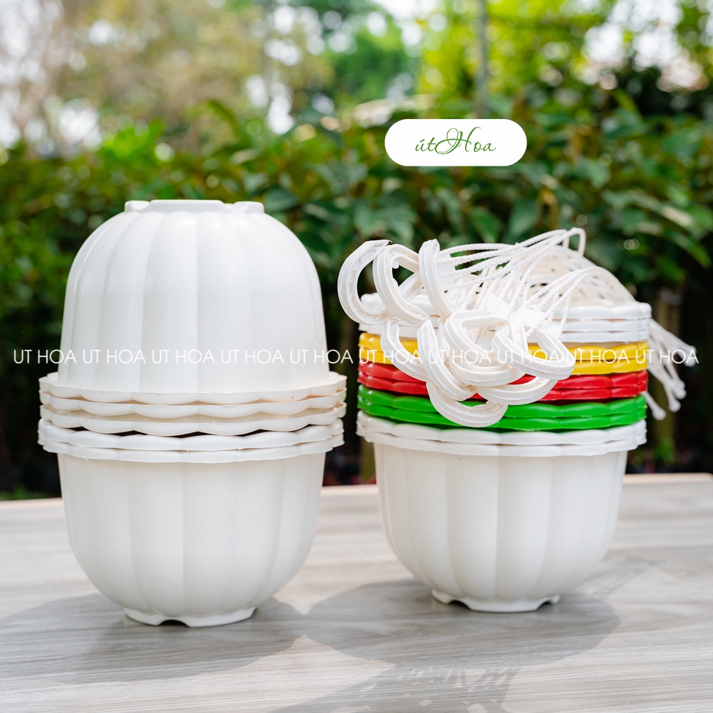 5 chậu treo bí size lớn 22x14 cm trồng hoa trang trí (có dây treo)