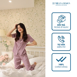 Đồ ngủ nữ, Pijama lụa thiết kế cao cấp Nhật Bản MIRANA 48-70kg màu hồng tím mộng mơ