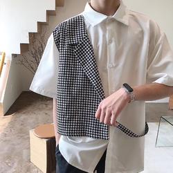 Áo Sơ Mi Ngắn Tay Giả Hai Lớp Họa Tiết Sọc Caro Thời Trang Xu Hướng Hàn Quốc Cho Nam