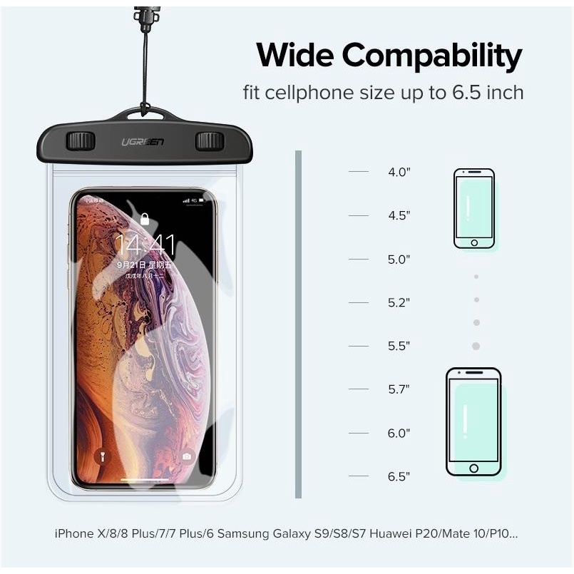 Túi đựng điện thoại chống nước tiêu chuẩn IPX 8 độ sâu 10m UG 60959 trong suốt màn hình từ 4 đến 6.5 inch - Chính hãng