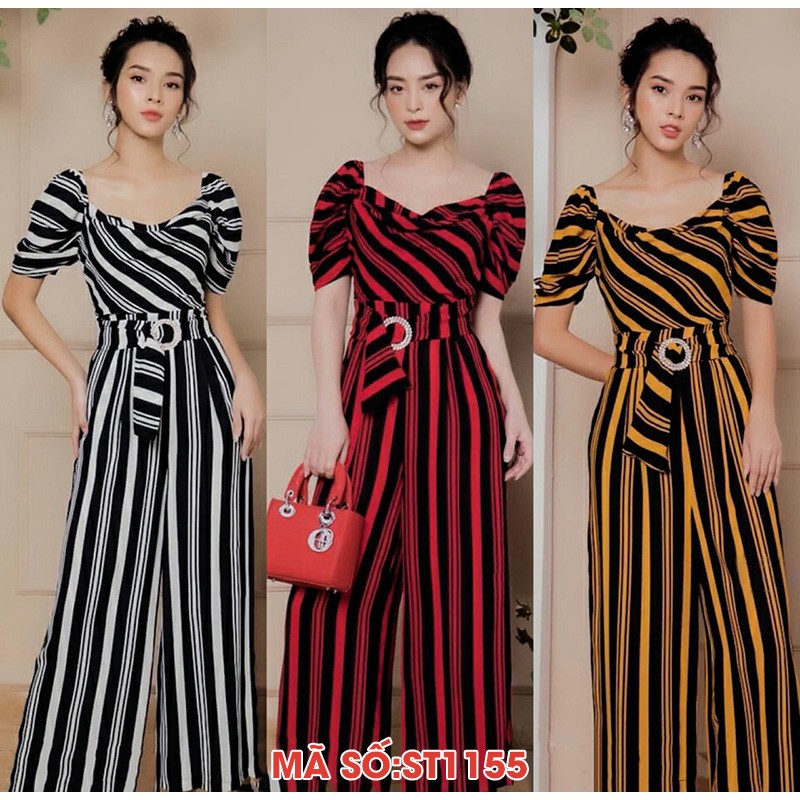 ➡️#ST1155 JUMPSUIT ĐỒ BAY dài ống suông cổ đổ kẽ sọc xinh xắn - hàng việt nam