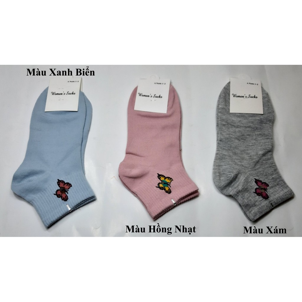 TẤT VỚ NỮ CỔ NGẮN In hình bướm Chất liệu thun cotton co giãn Thoáng mát Thấm hút mồ hôi Nhãn hiệu Women's Socks