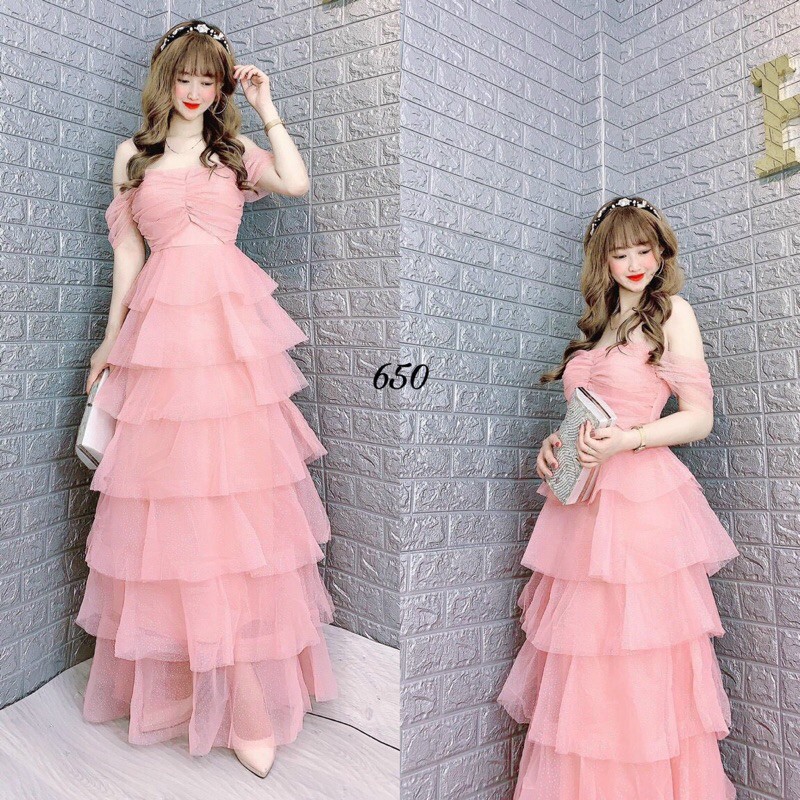 Đầm maxi dự tiệc xếp tầng sang trọng TRIPBLE T DRESS -size M/L (kèm ảnh/video thật) MS276V