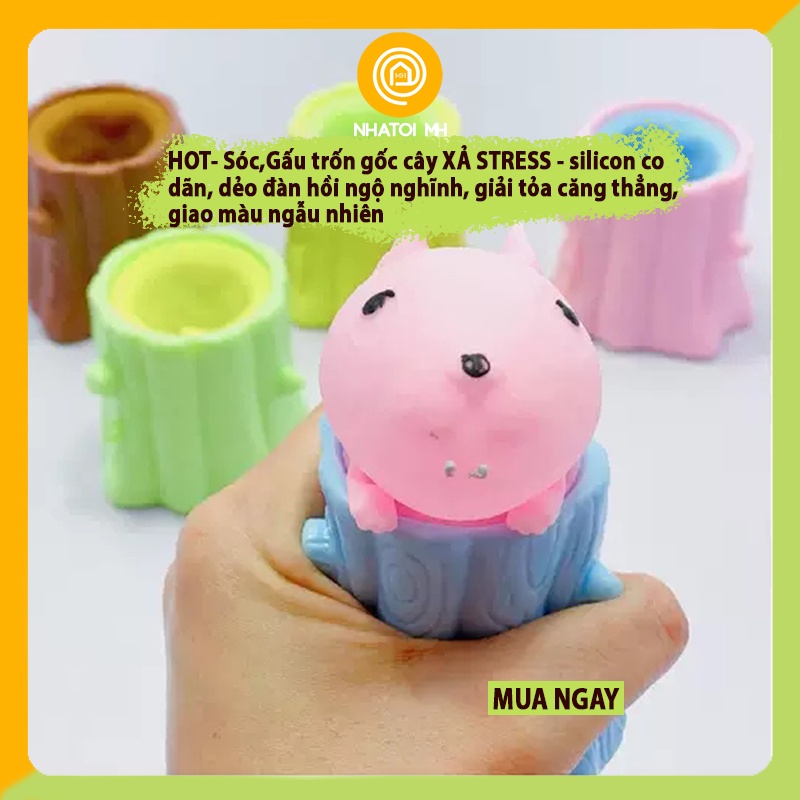 Đồ chơi xả Stress con Sóc,Gấu trốn gốc cây- silicon co dãn, dẻo đàn hồi ngộ nghĩnh, giải tỏa căng thẳng [ Hot ]