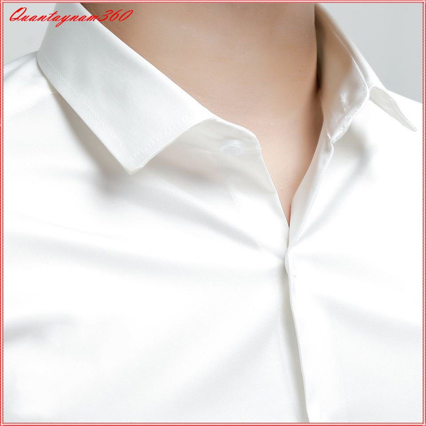 Áo Sơ Mi Nam trắng dài tay Hàn Quốc form body, vải lụa Thái chống nhăn