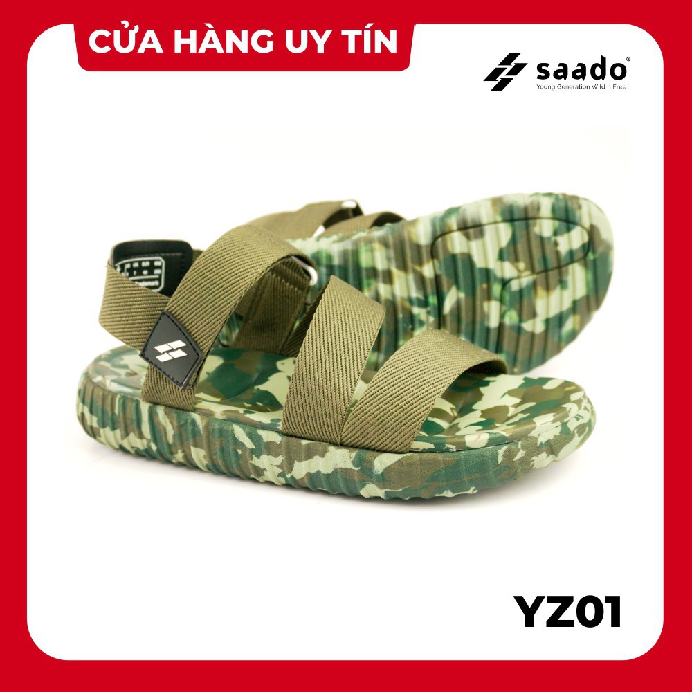 Dép sandal nam nữ SAADO camo xanh rêu đi học, đi chơi [HÀNG CHÍNH HÃNG]