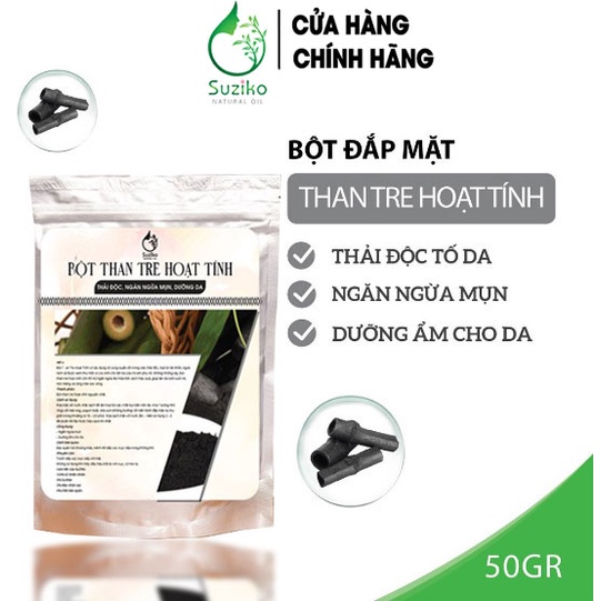 Bột Than Tre đắp mặt nạ hữu cơ SUZIKO nguyên chất 100G | 100% Organic