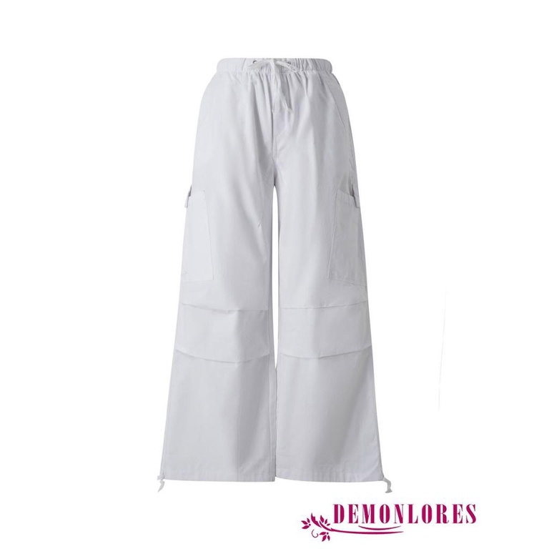 Demonlores Quần Dài Dây Rút Dáng Rộng Vừa Vặn Có Nhiều Túi Màu Trơn Cho Nữ