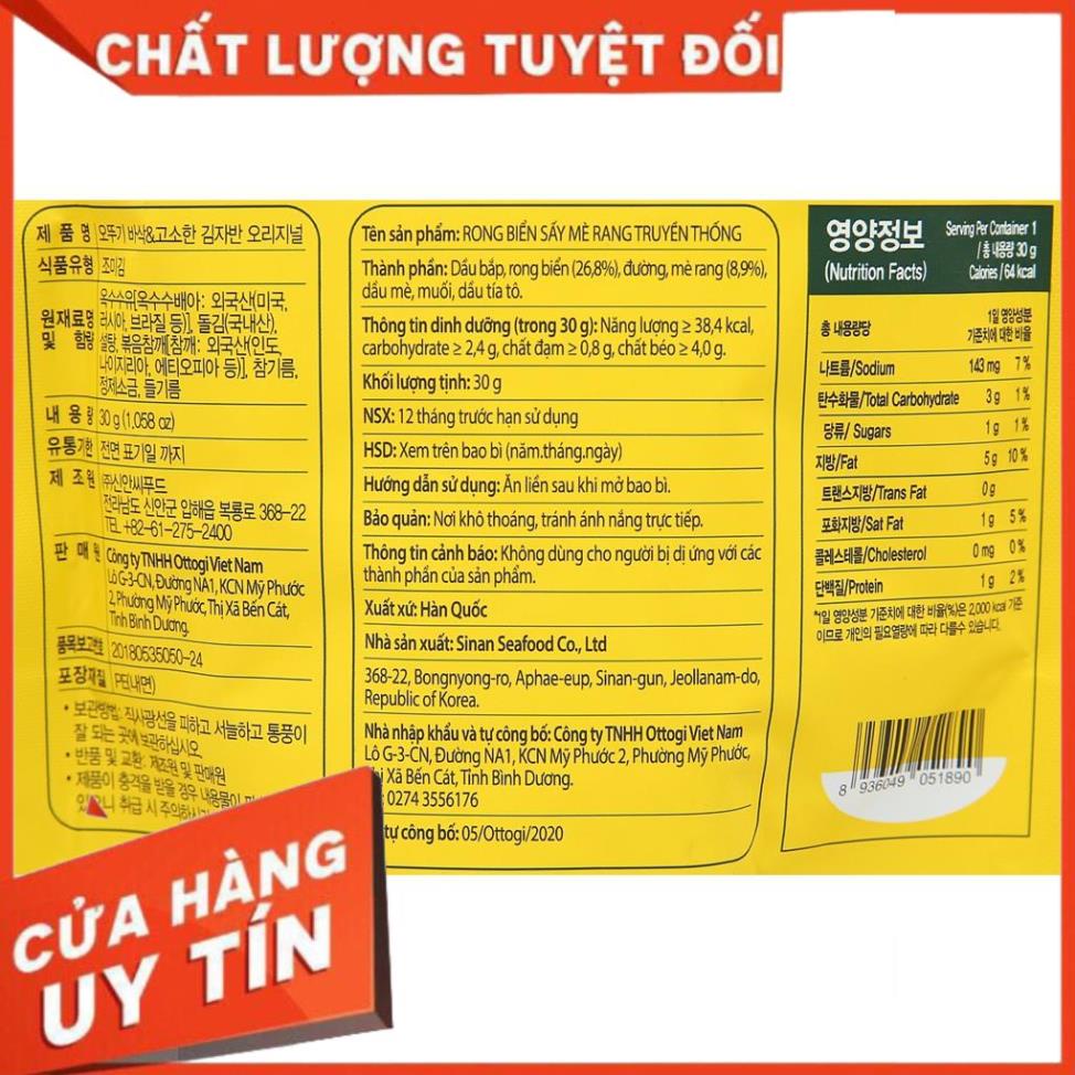 New -  Rong biển sấy mè rang vị truyền thống Ottogi 30g - Siêu hot.